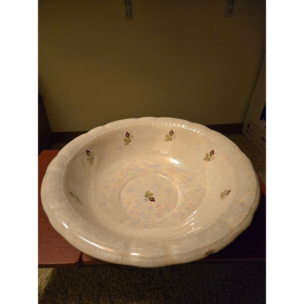 Vintage‎ Iridescent Lusterware Ceramic Wash Basin Bowl Rosebud Floral Scalloped